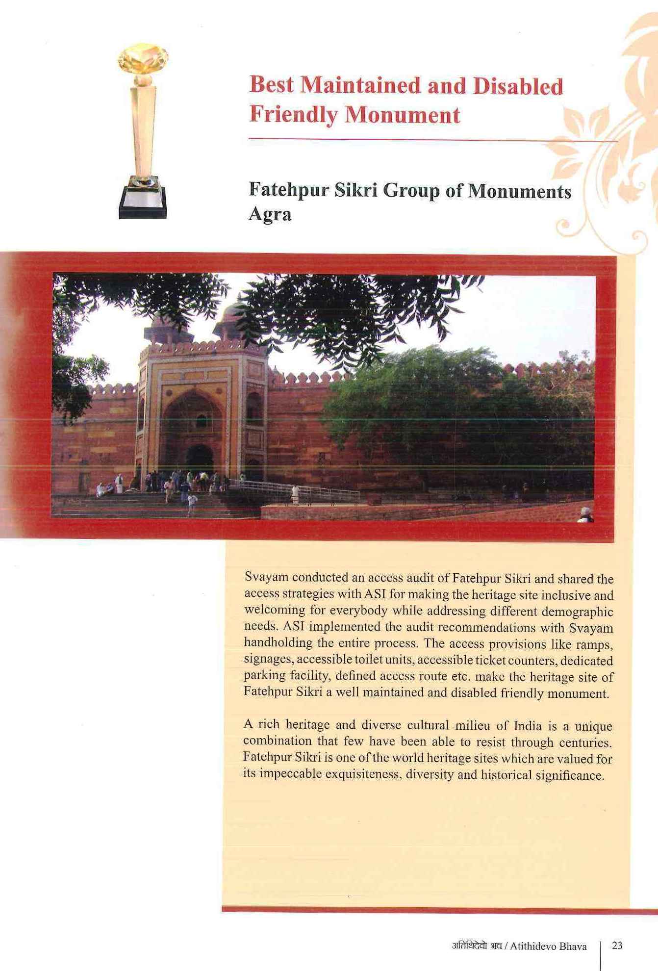 an image of Citation for Best Maintained and Disabled Friendly Monument - Fatehpur Sikri Group of Monuments Agra showing a huge ramp constructed at the Buland Darwaza